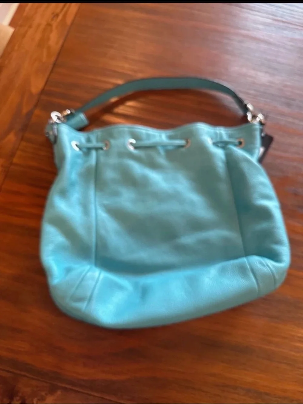 COACH Turquoise Drawstring Leather Bucket Bag